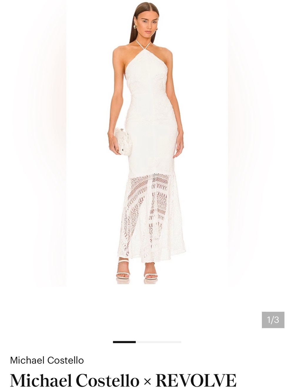 Michael Costello White Halter Crochet Maxi Gown